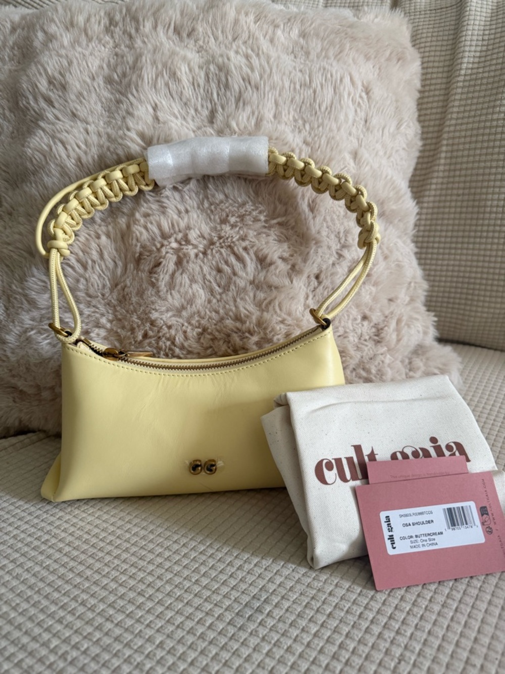 Cult Gaia OSA Buttercream NWT Yellow Braided-Handle Shoulder Bag